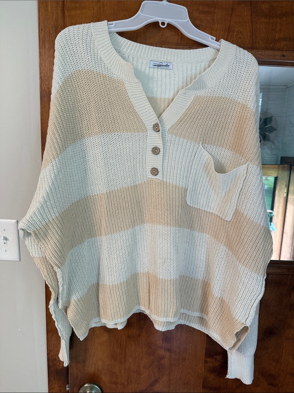 Cozy Striped V-Neck Sweater in Cream & Tan